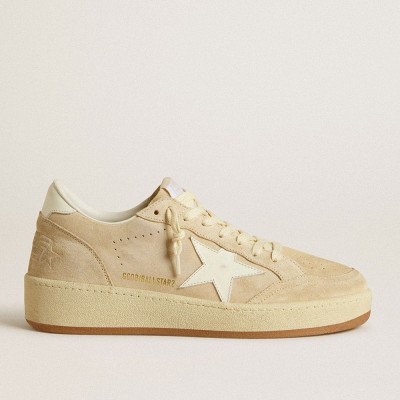 Golden Goose Ball Star Sneakers 2 In Beige Suede With White Leather Star And Heel Tab GWF00804.F006967.15724