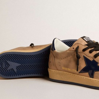 Golden Goose Ball Star Sneakers In Beige Leather With Blue Patent Leather Star And Heel Tab GMF00117.F006052.15421