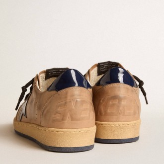 Golden Goose Ball Star Sneakers In Beige Leather With Blue Patent Leather Star And Heel Tab GMF00117.F006052.15421