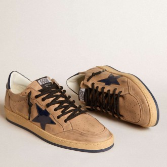 Golden Goose Ball Star Sneakers In Beige Leather With Blue Patent Leather Star And Heel Tab GMF00117.F006052.15421