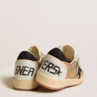 Golden Goose Ball Star Sneakers In Beige Nubuck And Nappa With Black Swarovski Crystal Star GWF00117.F005953.15601