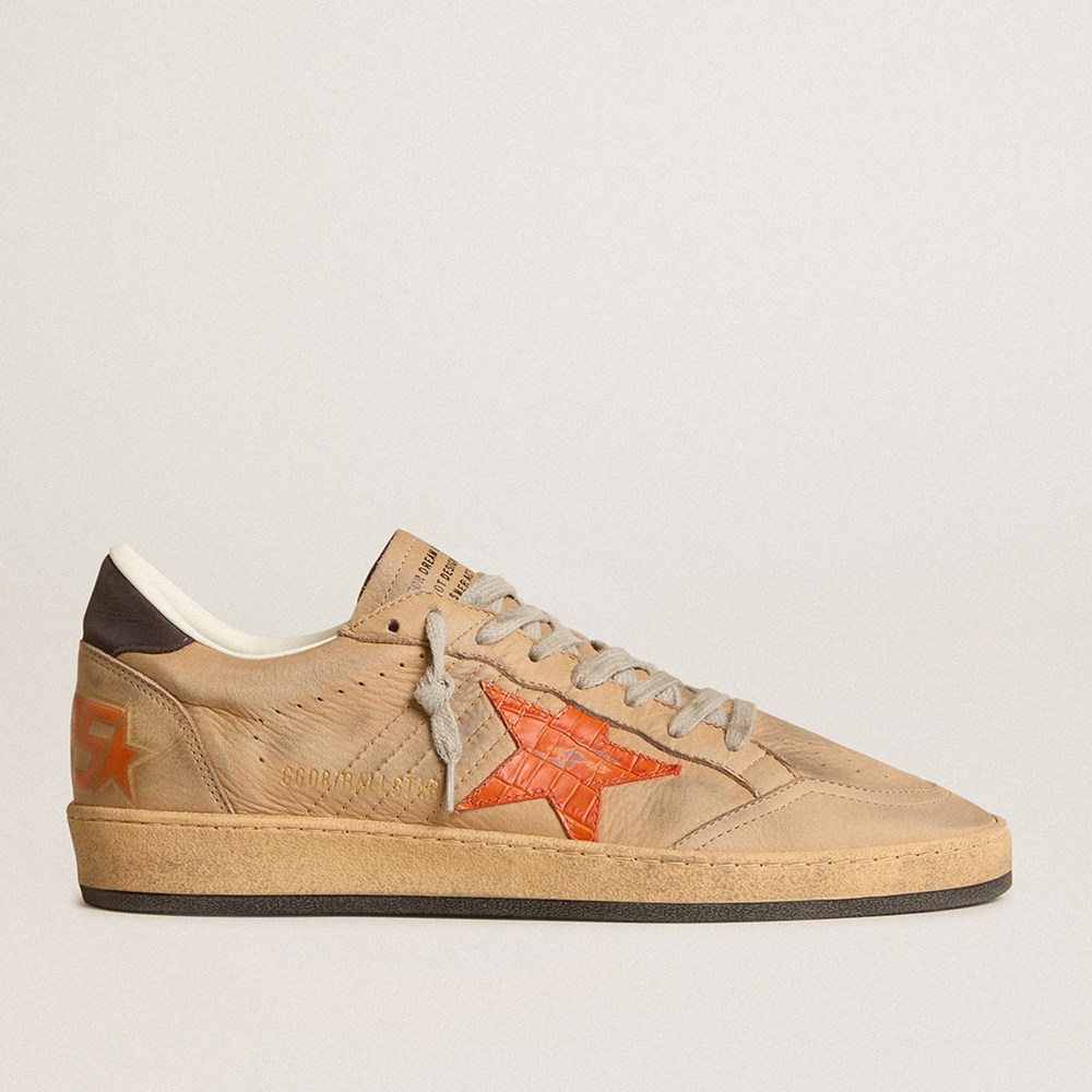 Golden Goose Ball Star Sneakers In Beige Nubuck With Croc-print Leather Star And Nubuck Heel Tab GMF00117.F006012.82683