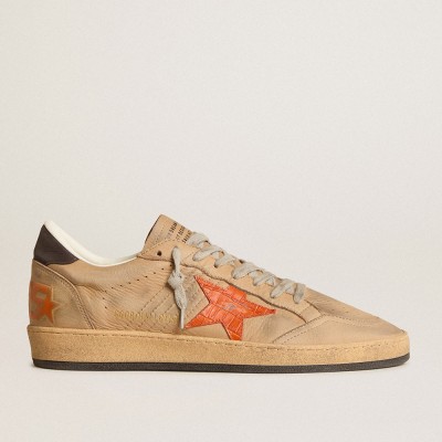 Golden Goose Ball Star Sneakers In Beige Nubuck With Croc-print Leather Star And Nubuck Heel Tab GMF00117.F006012.82683