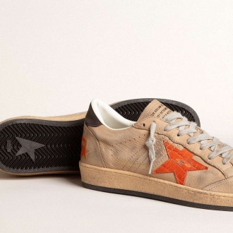 Golden Goose Ball Star Sneakers In Beige Nubuck With Croc-print Leather Star And Nubuck Heel Tab GMF00117.F006012.82683