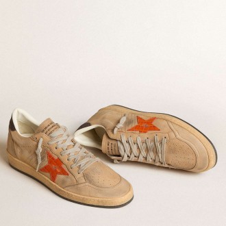 Golden Goose Ball Star Sneakers In Beige Nubuck With Croc-print Leather Star And Nubuck Heel Tab GMF00117.F006012.82683