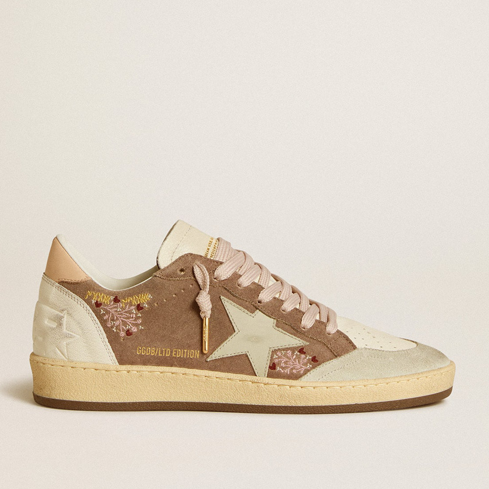 Golden Goose Ball Star Sneakers In Brown Suede With Leather Star And Heel Tab GWF00117.F006524.82817