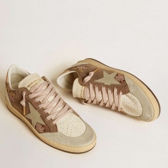 Golden Goose Ball Star Sneakers In Brown Suede With Leather Star And Heel Tab GWF00117.F006524.82817