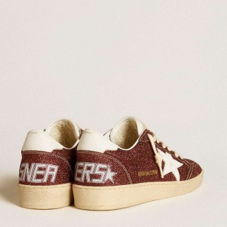 Golden Goose Ball Star Sneakers In Burgundy Glitter With White Leather Star And Heel Tab GWF00117.F006527.40510