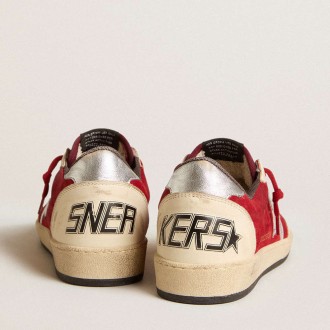 Golden Goose Ball Star Sneakers In Burgundy Suede With Silver Leather Star And Heel Tab GWF00117.F005955.40478