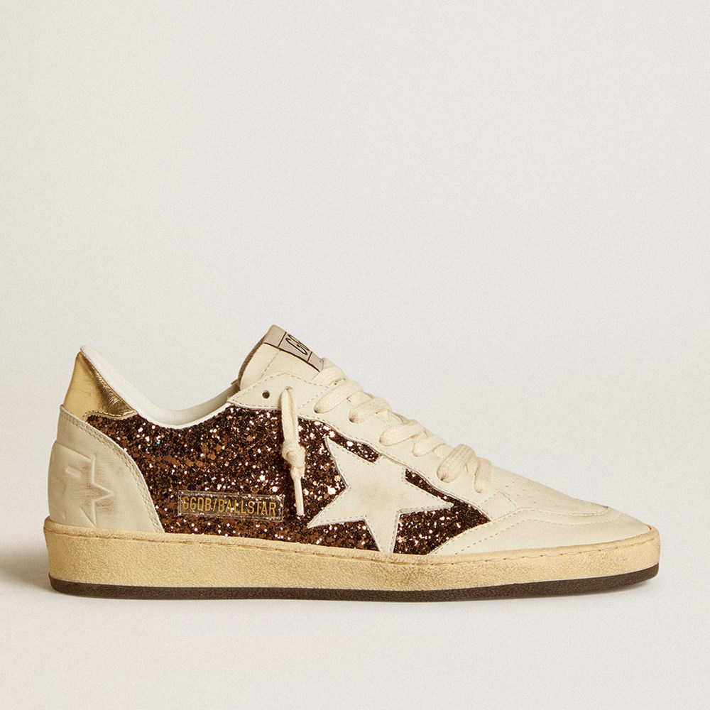 Golden Goose Ball Star Sneakers In Glitter With Leather Star And Metallic Leather Heel Tab GWF00117.F006651.11425