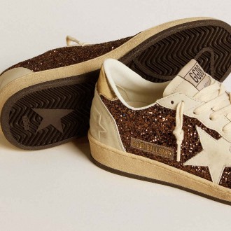 Golden Goose Ball Star Sneakers In Glitter With Leather Star And Metallic Leather Heel Tab GWF00117.F006651.11425