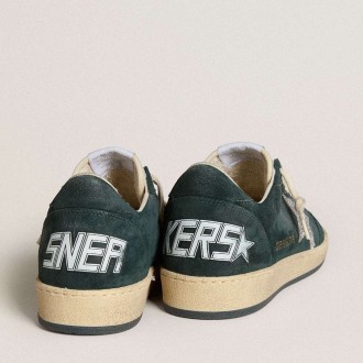 Golden Goose Ball Star Sneakers In Green Suede With Silver Glitter Star GWF00117.F006680.35907