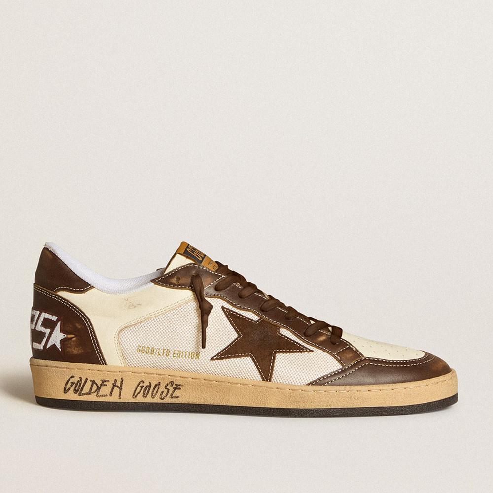 Golden Goose Ball Star Sneakers In Nappa And Mesh With Suede Star And Brown Leather Inserts GMF00327.F006560.15684