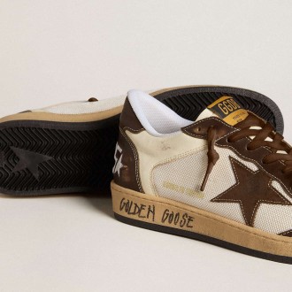 Golden Goose Ball Star Sneakers In Nappa And Mesh With Suede Star And Brown Leather Inserts GMF00327.F006560.15684