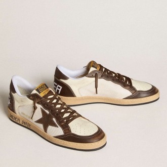 Golden Goose Ball Star Sneakers In Nappa And Mesh With Suede Star And Brown Leather Inserts GMF00327.F006560.15684