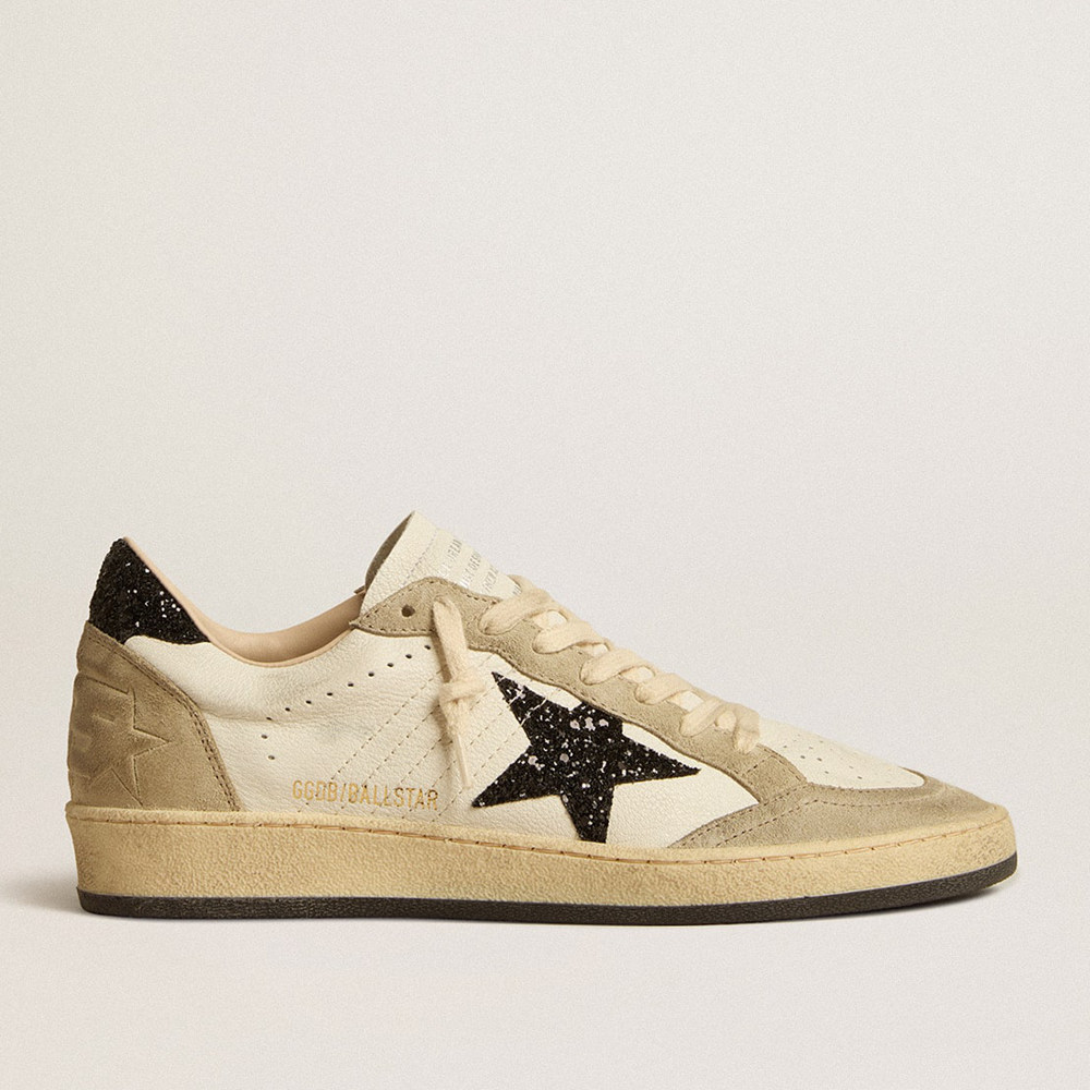 Golden Goose Ball Star Sneakers In Nappa And Suede With Black Glitter Star And Heel Tab GWF00117.F005147.10874