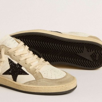 Golden Goose Ball Star Sneakers In Nappa And Suede With Black Glitter Star And Heel Tab GWF00117.F005147.10874