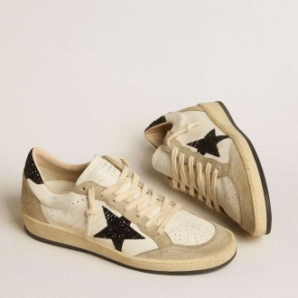 Golden Goose Ball Star Sneakers In Nappa And Suede With Black Glitter Star And Heel Tab GWF00117.F005147.10874