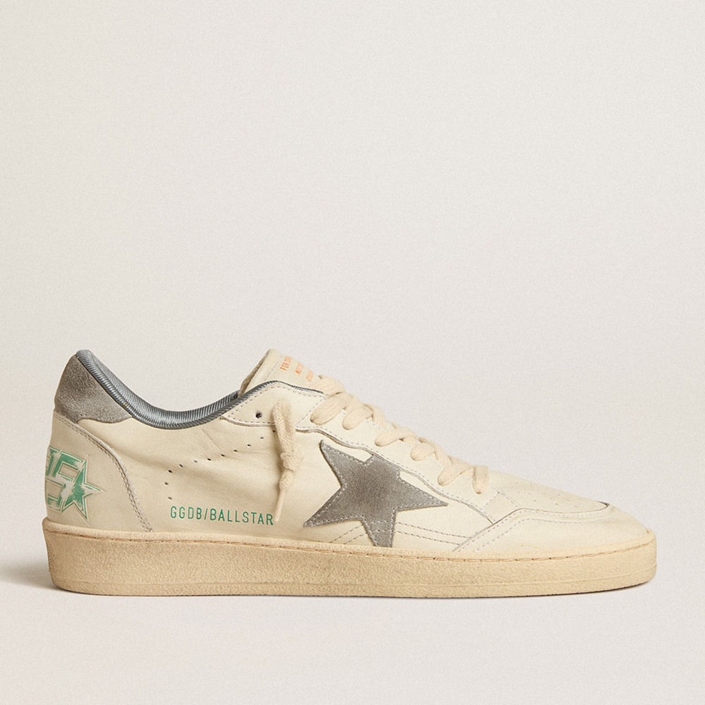 Golden Goose Ball Star Sneakers In Nappa Leather With Gray Suede Star And Heel Tab GMF00117.F005179.11663