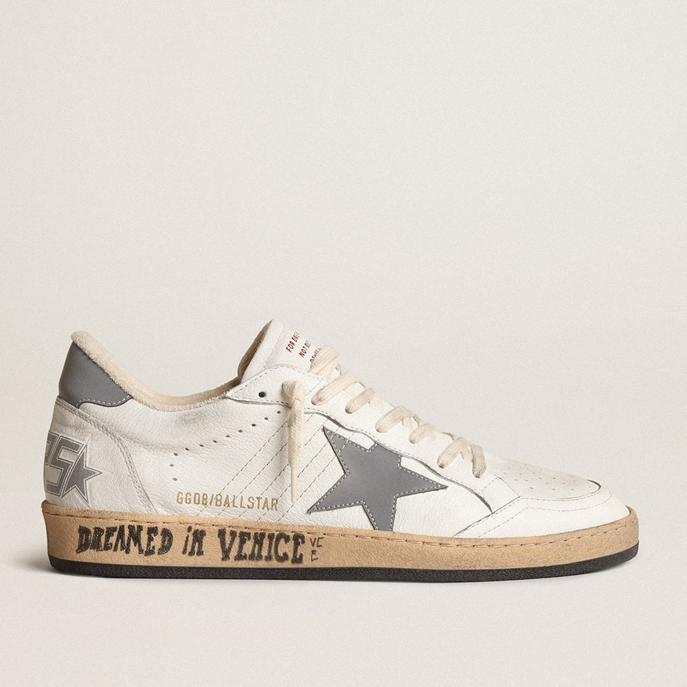 Golden Goose Ball Star Sneakers In Nappa With Gray Reflective Nylon Star And Heel Tab GMF00117.F004000.10973