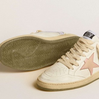 Golden Goose Ball Star Sneakers In Nylon And Leather With Pink And Light Blue Star And Beige Heel Tab GWF00327.F005230.10548