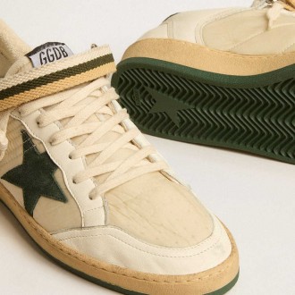 Golden Goose Ball Star Sneakers In Nylon And Nappa With Green Suede Star And Heel Tab GMF00554.F005273.10502