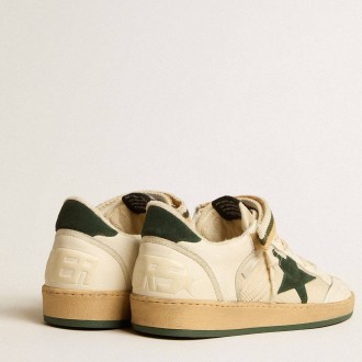 Golden Goose Ball Star Sneakers In Nylon And Nappa With Green Suede Star And Heel Tab GMF00554.F005273.10502