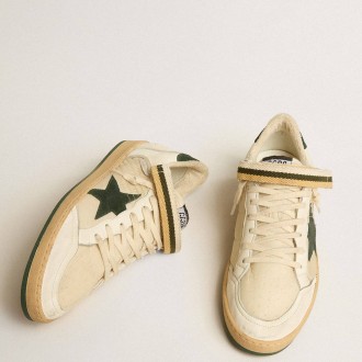 Golden Goose Ball Star Sneakers In Nylon And Nappa With Green Suede Star And Heel Tab GMF00554.F005273.10502