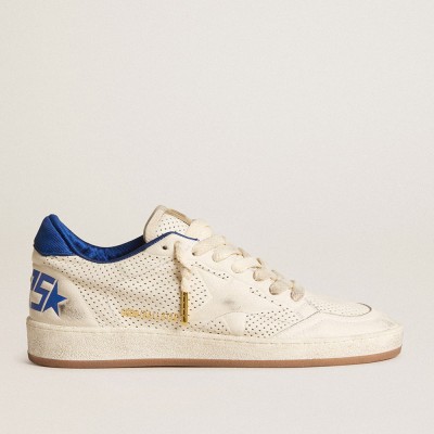 Golden Goose Ball Star Sneakers In Perforated Nappa With White Star And Blue Nylon Heel Tab GMF00717.F006013.10327