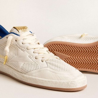 Golden Goose Ball Star Sneakers In Perforated Nappa With White Star And Blue Nylon Heel Tab GMF00717.F006013.10327