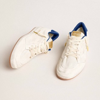 Golden Goose Ball Star Sneakers In Perforated Nappa With White Star And Blue Nylon Heel Tab GMF00717.F006013.10327