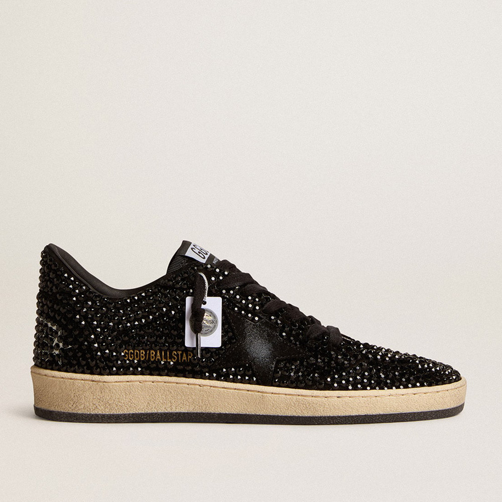 Golden Goose Ball Star Sneakers In Suede With Black Swarovski Crystals And Black Suede Star GWF00117.F006316.90100