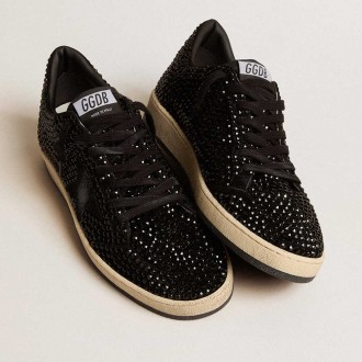 Golden Goose Ball Star Sneakers In Suede With Black Swarovski Crystals And Black Suede Star GWF00117.F006316.90100