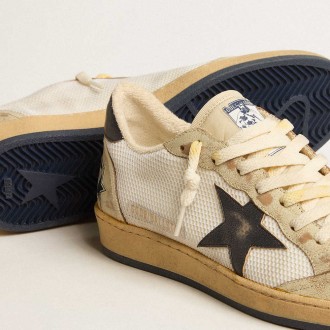 Golden Goose Ball Star Sneakers In White Mesh With Vintage Blue Leather Star And Heel Tab GMF00117.F005237.11677