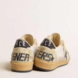 Golden Goose Ball Star Sneakers In White Mesh With Vintage Blue Leather Star And Heel Tab GMF00117.F005237.11677