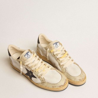 Golden Goose Ball Star Sneakers In White Mesh With Vintage Blue Leather Star And Heel Tab GMF00117.F005237.11677