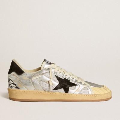 Golden Goose Ball Star Sneakers LAB In Silver Leather With Black Suede Star And Heel Tab GMF00556.F005687.60246