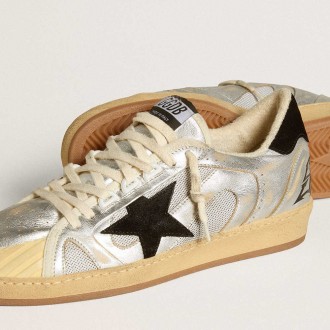 Golden Goose Ball Star Sneakers LAB In Silver Leather With Black Suede Star And Heel Tab GMF00556.F005687.60246