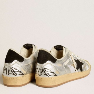 Golden Goose Ball Star Sneakers LAB In Silver Leather With Black Suede Star And Heel Tab GMF00556.F005687.60246