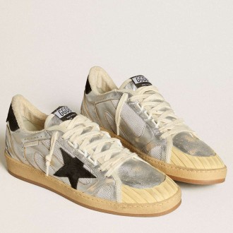 Golden Goose Ball Star Sneakers LAB In Silver Leather With Black Suede Star And Heel Tab GMF00556.F005687.60246