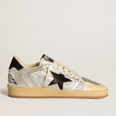 Golden Goose Ball Star Sneakers LAB In Silver Leather With Black Suede Star And Heel Tab GWF00556.F005687.60246