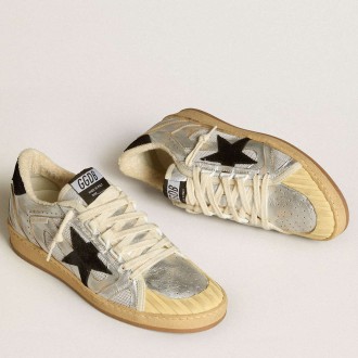 Golden Goose Ball Star Sneakers LAB In Silver Leather With Black Suede Star And Heel Tab GWF00556.F005687.60246