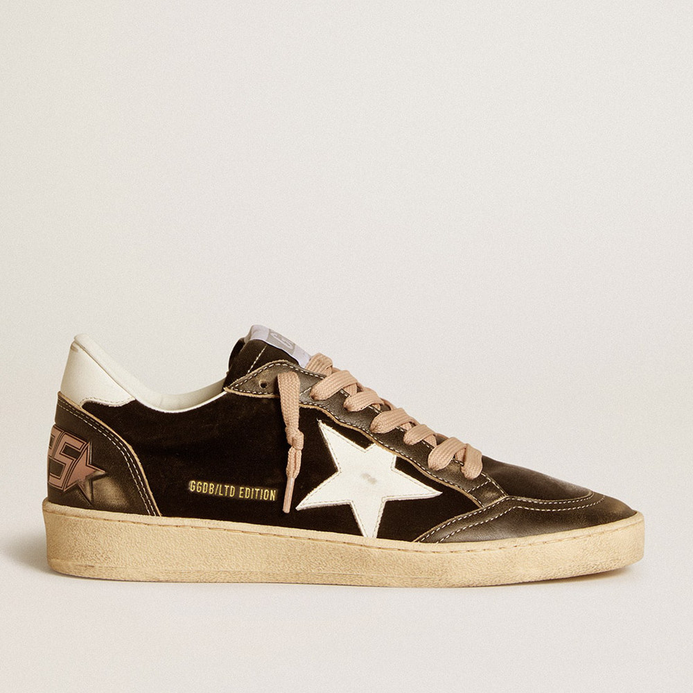 Golden Goose Ball Star Sneakers LTD In Black Velvet With White Leather Star And Heel Tab GWF00117.F006711.60419