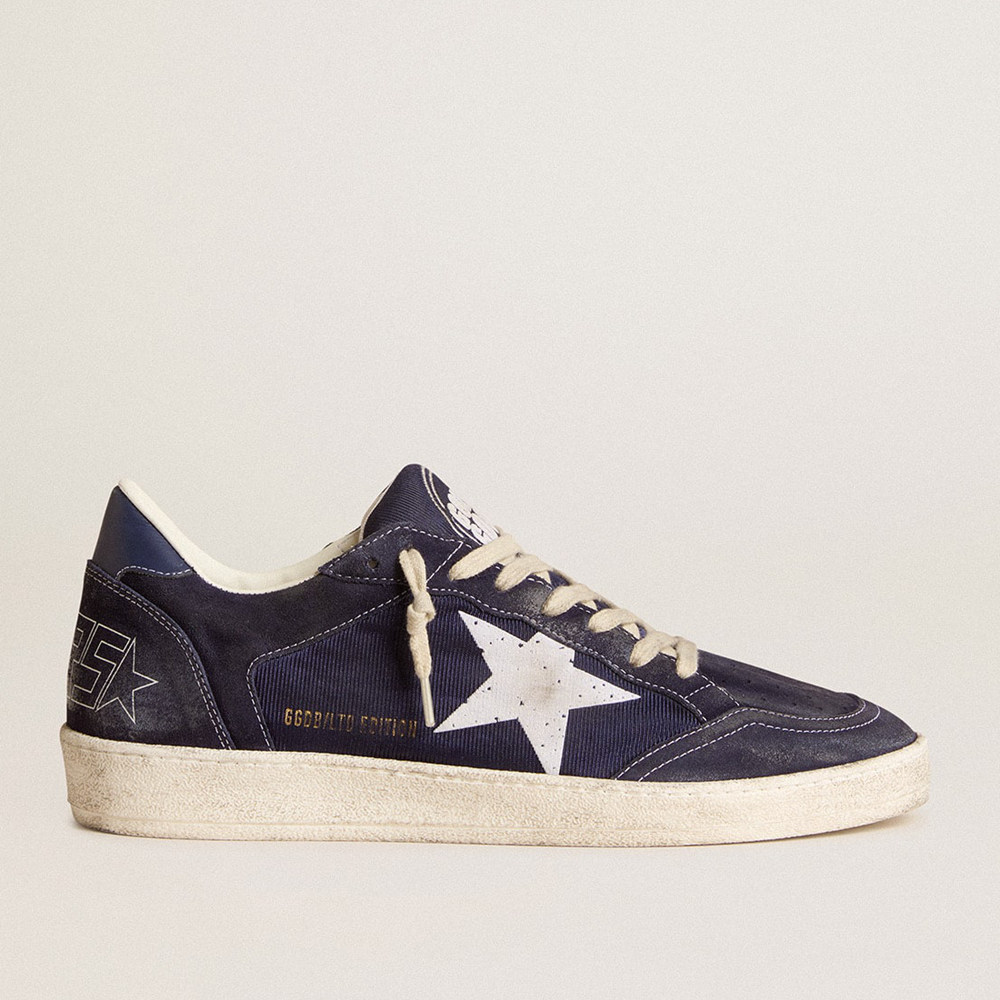 Golden Goose Ball Star Sneakers LTD In Blue Suede And Nylon With White Star And Blue Heel Tab GMF00762.F006011.50669