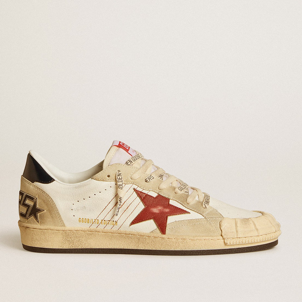 Golden Goose Ball Star Sneakers LTD In Nappa Leather With Red Leather Star And Leather Heel Tab GMF00351.F006565.12121