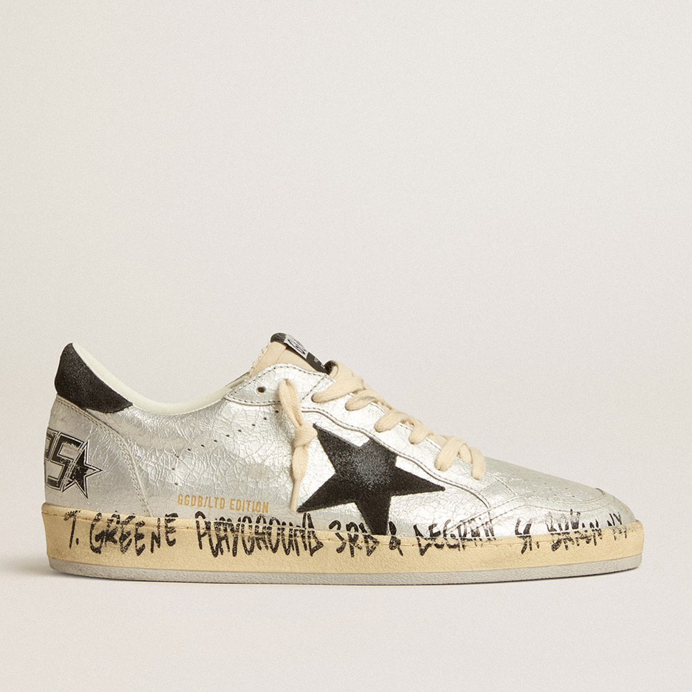 Golden Goose Ball Star Sneakers LTD In Silver Leather With Gray Suede Star And Heel Tab GMF00117.F005210.70184