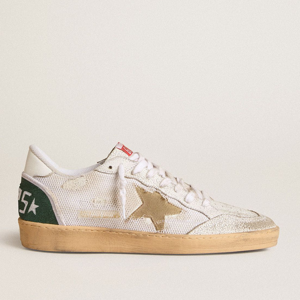 Golden Goose Ball Star Sneakers LTD In White Crackle Leather And Mesh With Suede Star GMF00327.F006026.10502