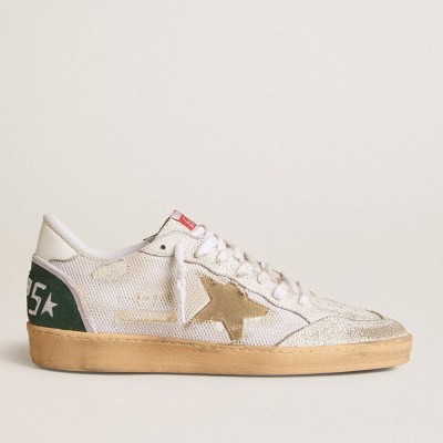 Golden Goose Ball Star Sneakers LTD In White Crackle Leather And Mesh With Suede Star GMF00327.F006026.10502