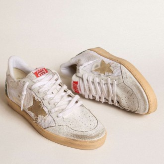 Golden Goose Ball Star Sneakers LTD In White Crackle Leather And Mesh With Suede Star GMF00327.F006026.10502