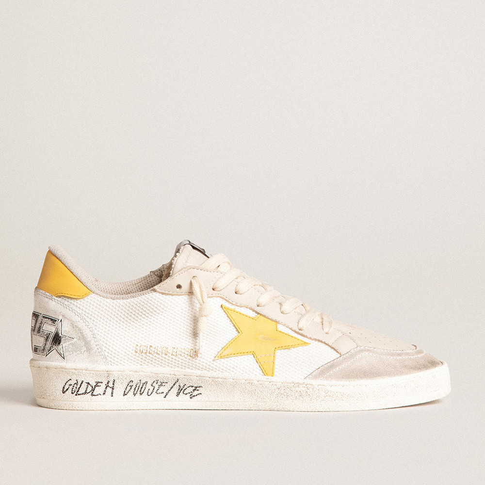 Golden Goose Ball Star Sneakers LTD In White Mesh With Yellow Leather Star And Heel Tab GMF00117.F006010.82682